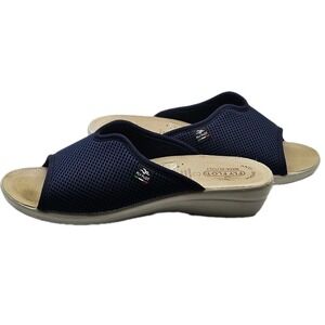 FLY FLOT Womens Navy Blue Mesh Fabric Anatomic Anti shock Slip‎ On Sandals 40/9